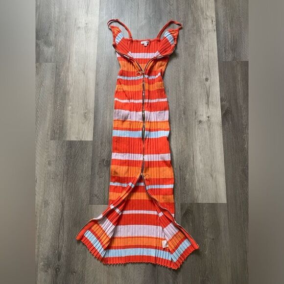 Fashion Nova Midi Dress Ribbed Stripe Dual Zipper Going Out - Picture 6 of 10